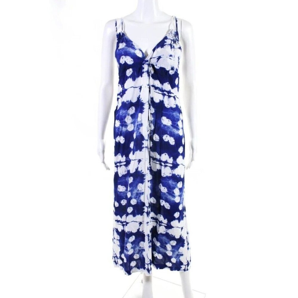 Tysa Blue White Print Sleeveless Maxi Dress or Coverup Size Medium (2)